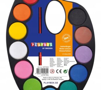 Duże Farby do malowania akwarele na palecie 12 kolorów + pędzelek  dł. 28,5x 20,5 cm 2471543