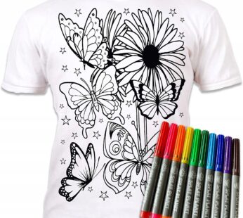 MOTYLE  7-8 lat KOSZULKA DO KOLOROWANIA T-shirt+ 10 zmywalne markery butterflies 7-8
