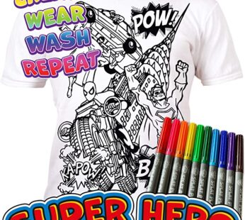 Koszulka SUPERBOHATER T-shirt do kolorowania + 10 markery 9-11 lat Super Hero 9-11