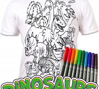 DINOZAURY 5-6 lat Koszulka do malowania T-shirt+ 10 zmywalne markery Dinosaur age 5-6
