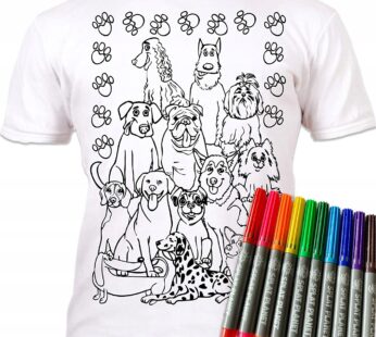PSY  7-8 lat KOSZULKA DO MALOWANIA T-shirt +10 zmywalne markery Dogs age 7-8