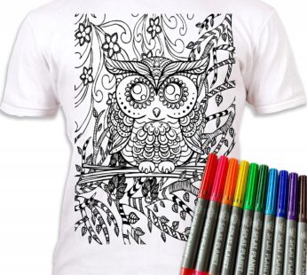 Koszulka SOWA MANDALA T-shirt do kolorowania + 10 markery 9-11 lat Owl age 9-11lat