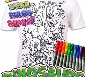 DINOZAURY 3-4 lata Koszulka do kolorowania T-shirt + 0 zmywalne markery Dinosaur age 3-4