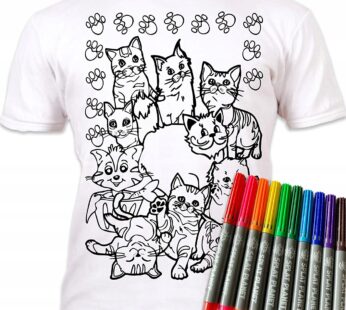 KOTY KOT 7-8 lat KOSZULKA DO MALOWANIA T-shirt +10 zmywalne markery Cats age 7-8
