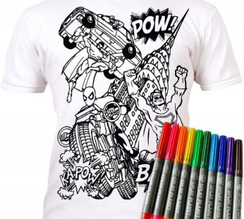 SUPERBOHATER 5-6 lat Koszulka do kolorowania T-shirt + 10 zmywalne markery Superhero 5-6 l