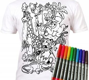 ZWIERZĘTA 5-6 lat DŻUNGLA SAFARI ZOO KOSZULKA DO MALOWANIA T-shirt +10 zmywalne markery Zoo age 5-6
