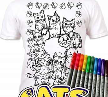 KOTY KOT 5-6 lat KOSZULKA DO MALOWANIA T-shirt +10 zmywalne markery Cats age 5-6