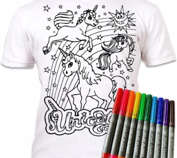 JEDNOROŻCE 5-6 lat Koszulka do malowania T-shirt +10 zmywalne markery Unicorns age 5-6