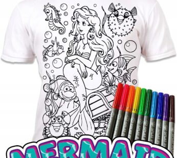 Koszulka SYRENKA T-shirt do kolorowania + 10 markery 9-11 lat Mermaid age 9-11