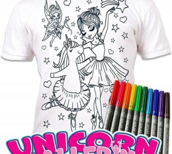 Koszulka JEDNOROŻEC I BALERINA T-shirt do kolorowania + 10 markery 9-11 lat Unicorn Ballerina 9-11