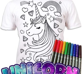 JEDNOROŻEC  9-11 lat Koszulka do malowania T-shirt + 10 zmywalne markery UNICORN STARS 9-11