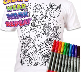 SYRENKA  7-8 lat KOSZULKA DO MALOWANIA T-shirt +10 markerów Mermaid age 7-8
