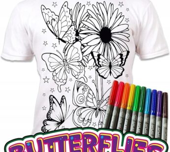 MOTYLE 5-6 lat KOSZULKA DO MALOWANIA T-shirt+10 zmywalne markery Splat Planet Butterflies 5-6