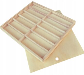 Drewniane pudełko organizer z 12 przegródkami przesuwaną pokrywą na kredki 2470380
