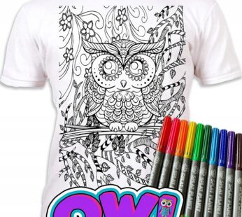 SOWA  5-6 lat KOSZULKA DO MALOWANIA T-shirt +10 zmywalne markery Splat Planet Owl age 5-6