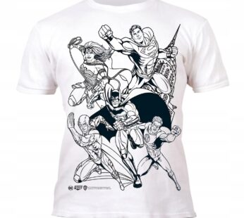 Koszulka SUPERBOHATEROWIE DC T-shirt do kolorowania + 10 markery 9-11 lat SUPERHEROES age 9-11