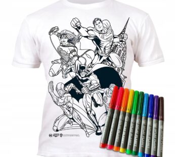 SUPERBOHATEROWIE DC 7-8 lat Koszulka do malowania T-shirt +10 zmywalne markery SUPERHEROES age 7-8