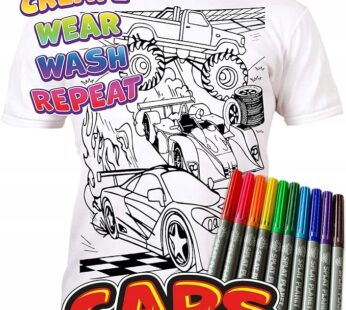 Koszulka SAMOCHODY T-shirt do kolorowania + 10 markery 9-11 lat Cars age 9-11