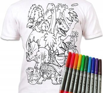 Koszulka DINOZAURY T-shirt do kolorowania + 10 markery 9-11 lat Dinosaur age 9-11