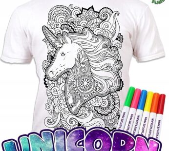 DIY JEDNOROŻEC MANDALA KOSZULKA DO MALOWANIA t-shirt+ zmywalne markery 9-11 lat Unicorn Mandala age 9-11