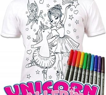 Koszulka JEDNOROŻEC I BALERINA T-shirt do kolorowania + 10 markery 3-4 lata Unicorn Ballerina 3-4