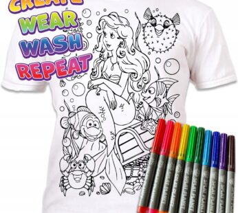 SYRENKA  5-6 lat KOSZULKA DO MALOWANIA T-shirt +10 zmywalne markery Mermaid 5-6