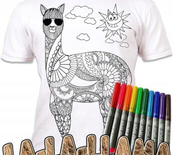 Koszulka LAMA T-shirt do kolorowania + 10 markery 7-8 lat Llama age 7-8