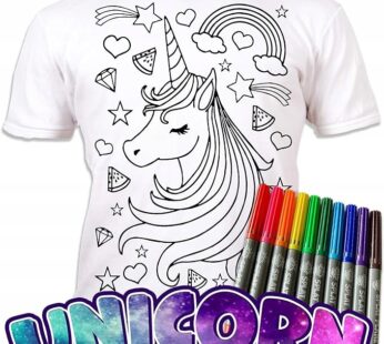 JEDNOROŻEC 5-6 lat Koszulka T-shirt do malowania 10 zmywalne markery UNICORN STARS 5-6