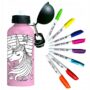 JEDNOROŻCE Butelka aluminiowa na wodę do malowania 600ml z 8 markerami (5+) UNICORNS CREATE YOUR OWN WATER BOTTLE