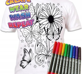 Koszulka MOTYLE T-shirt do kolorowania + 10 zmywalne markery 9-11 lat Butterflies 9-11