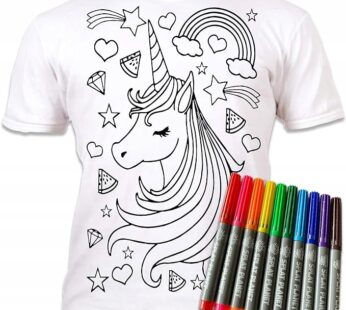 JEDNOROŻEC Koszulka T-shirt do malowania + 10 zmywalne markery 5-6 lat