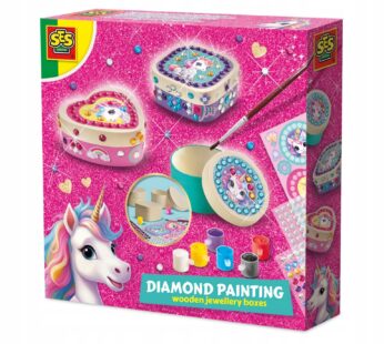 Drewniane pudełka na biżuterię JEDNOROŻCE diamentowe malowanie SES Creative 14138