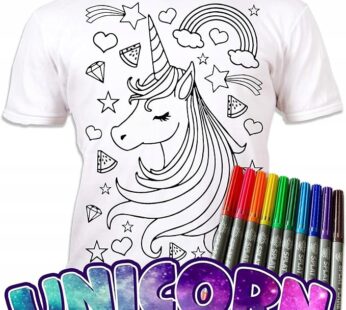 Koszulka do Malowania JEDNOROŻEC T-shirt + 10 zmywalne markery 5-6 lat